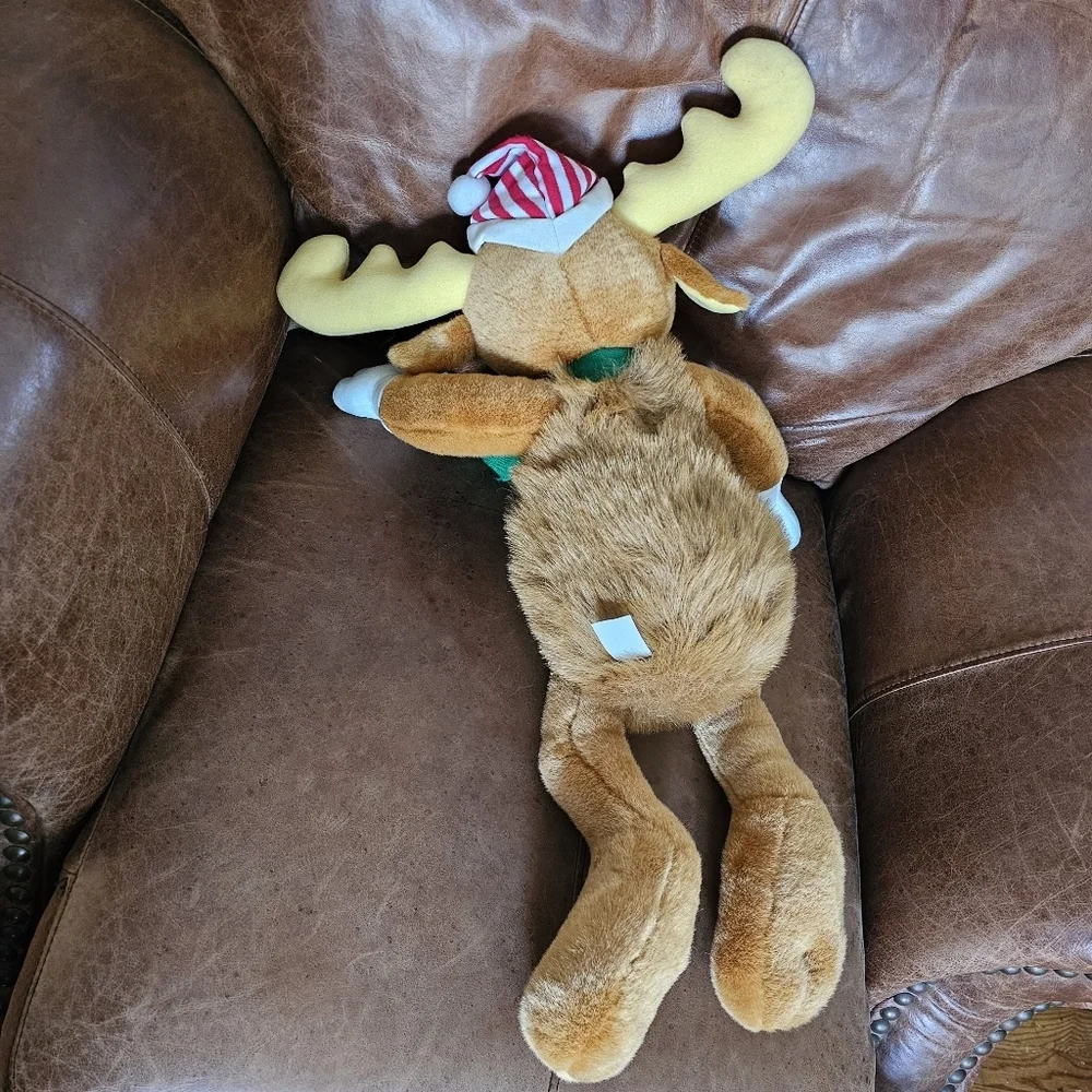 Vintage Bullwinkle Moose Christmas Plush Stuffed Animal, Holiday Hat Scarf 23